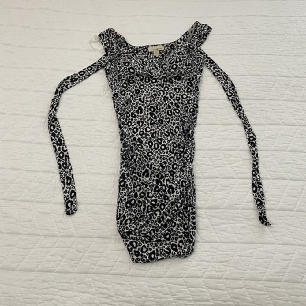 Twentyone Animal Print Ruched One Piece Dress L Black White